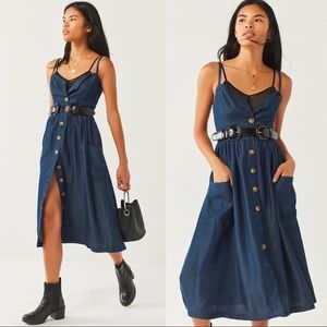 UO Emilia Chambray Button-Down Midi Dress